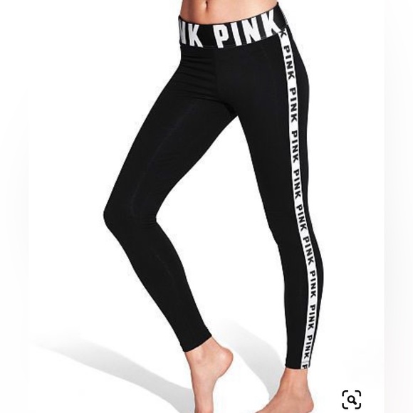 PINK Victoria's Secret Pants - PINK Victoria Secret Logo waisted Yoga pants leggings. Size Large  Black & white